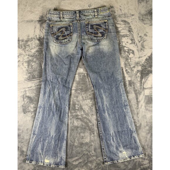 Silver Jeans Men's 32x33 Distressed Boot Cut Y2K Grunge Tuesday Blue Jeans - Picture 7 of 14